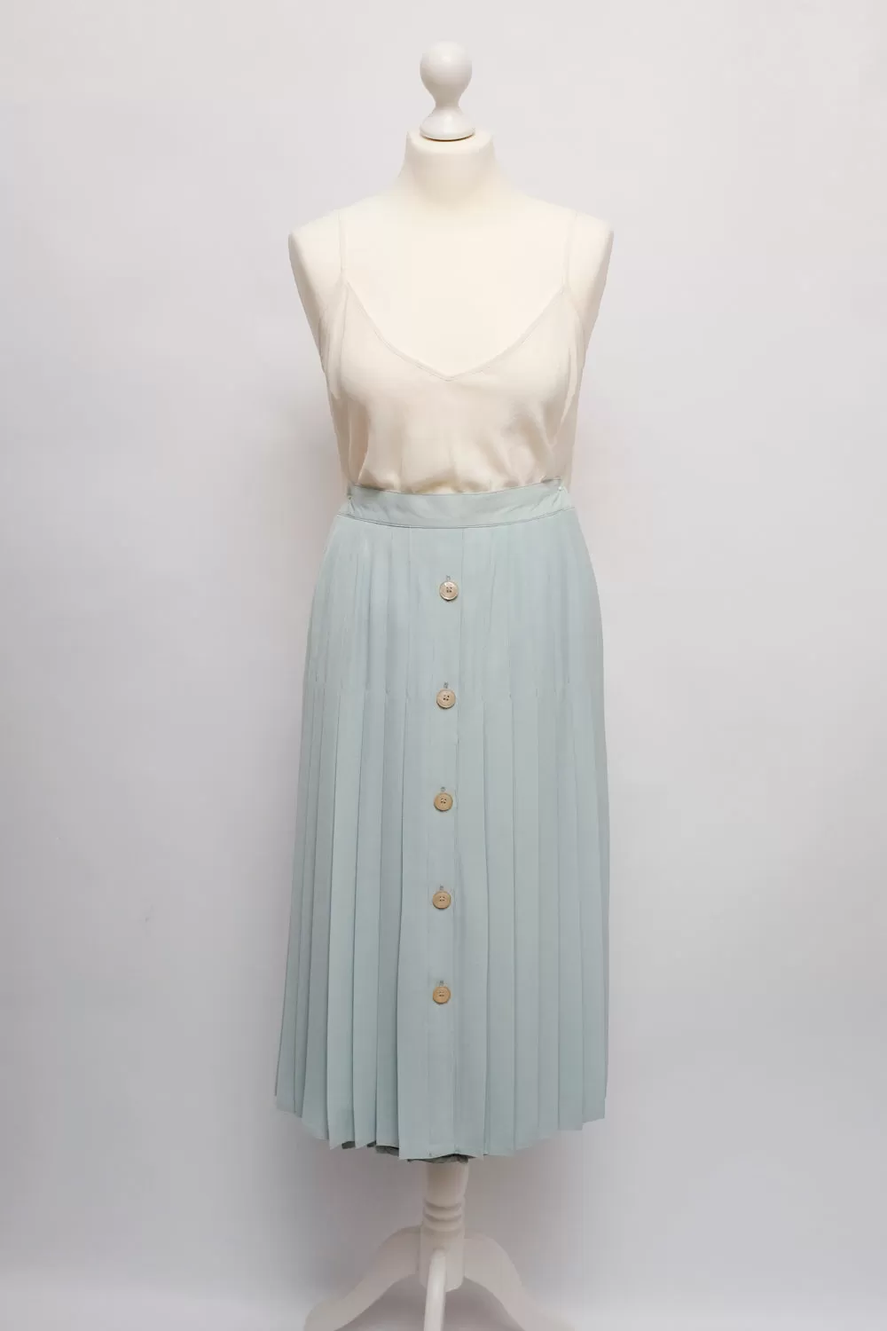 0015_PLEATED PALE BLUE MIDI SKIRT