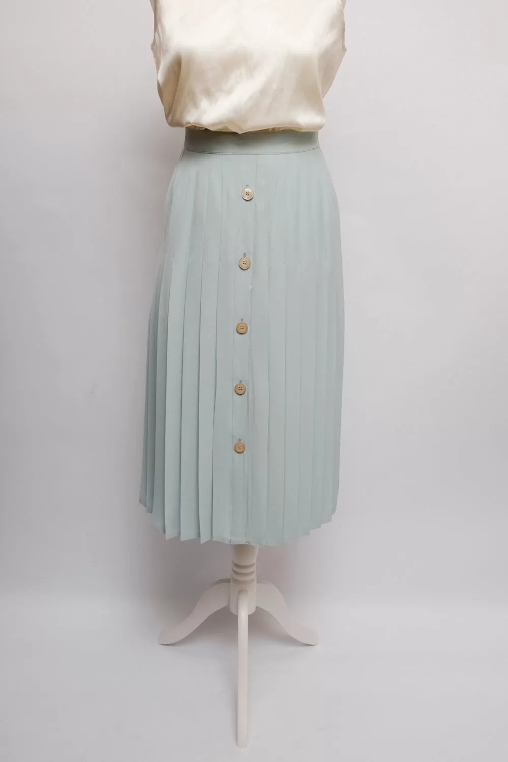 0015_PLEATED PALE BLUE MIDI SKIRT