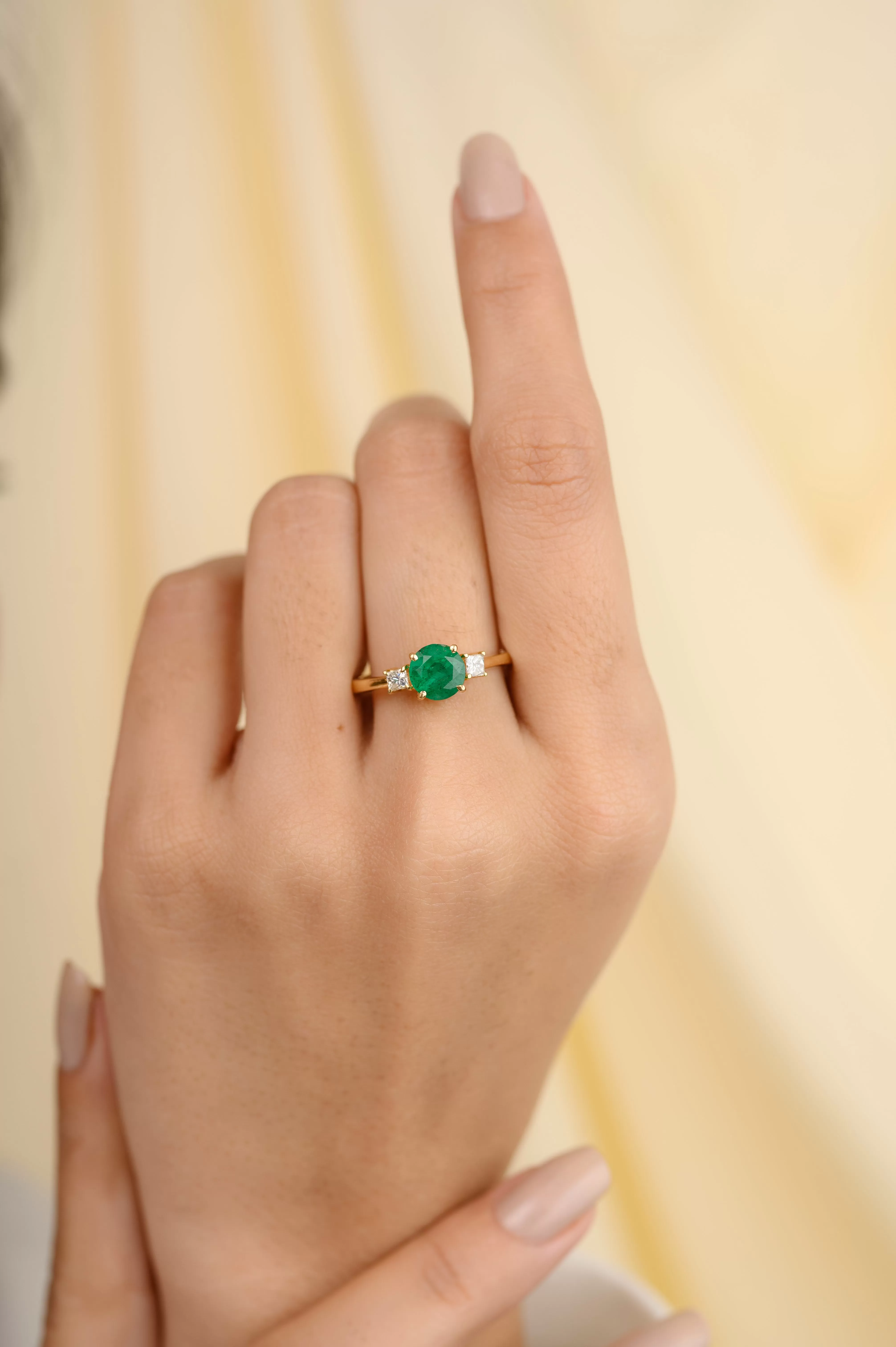 14k Emerald & Diamond Three-Stone Engagement Ring