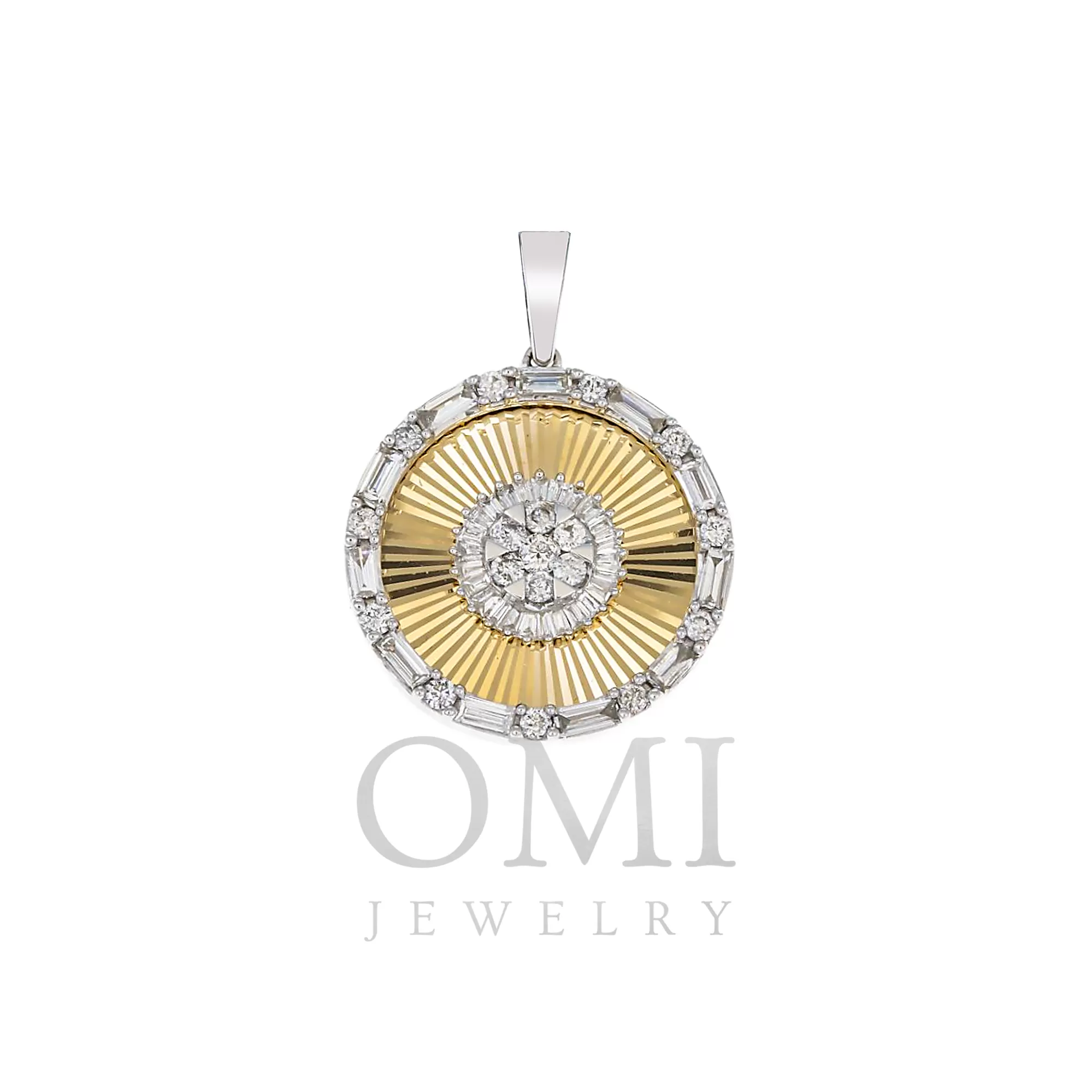 14K GOLD BAGUETTE AND ROUND DIAMOND COIN PENDANT 0.62 CT