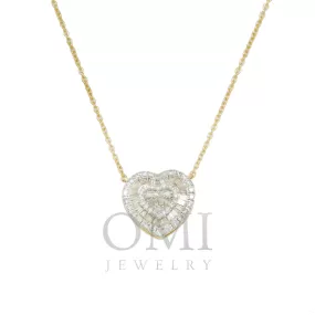 14K GOLD BAGUETTE AND ROUND DIAMOND HEART NECKLACE 0.63 CT