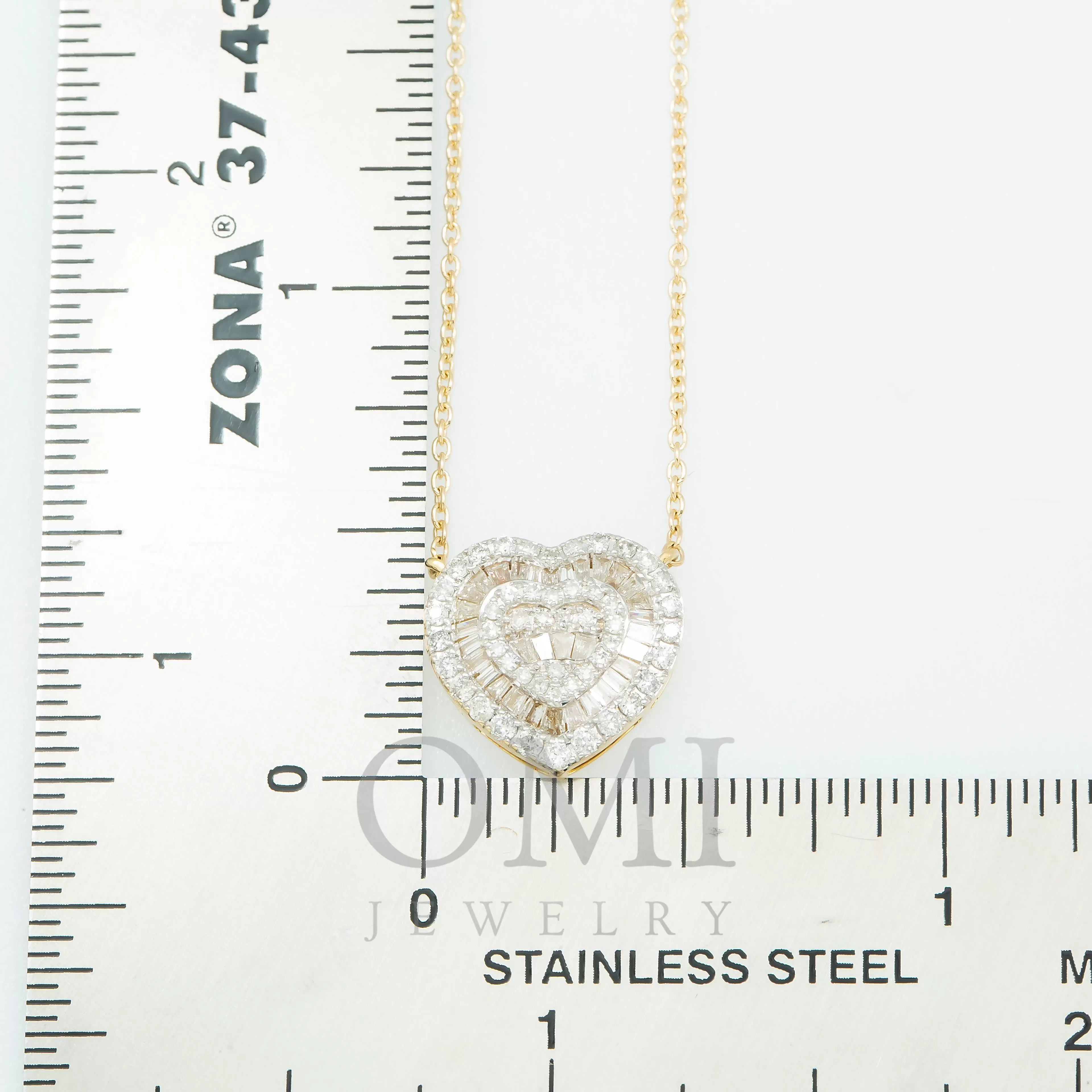 14K GOLD BAGUETTE AND ROUND DIAMOND HEART NECKLACE 0.63 CT