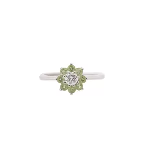 14K White Gold Natural Round Diamond & Tourmaline Flower Engagement Ring 0.19TCW