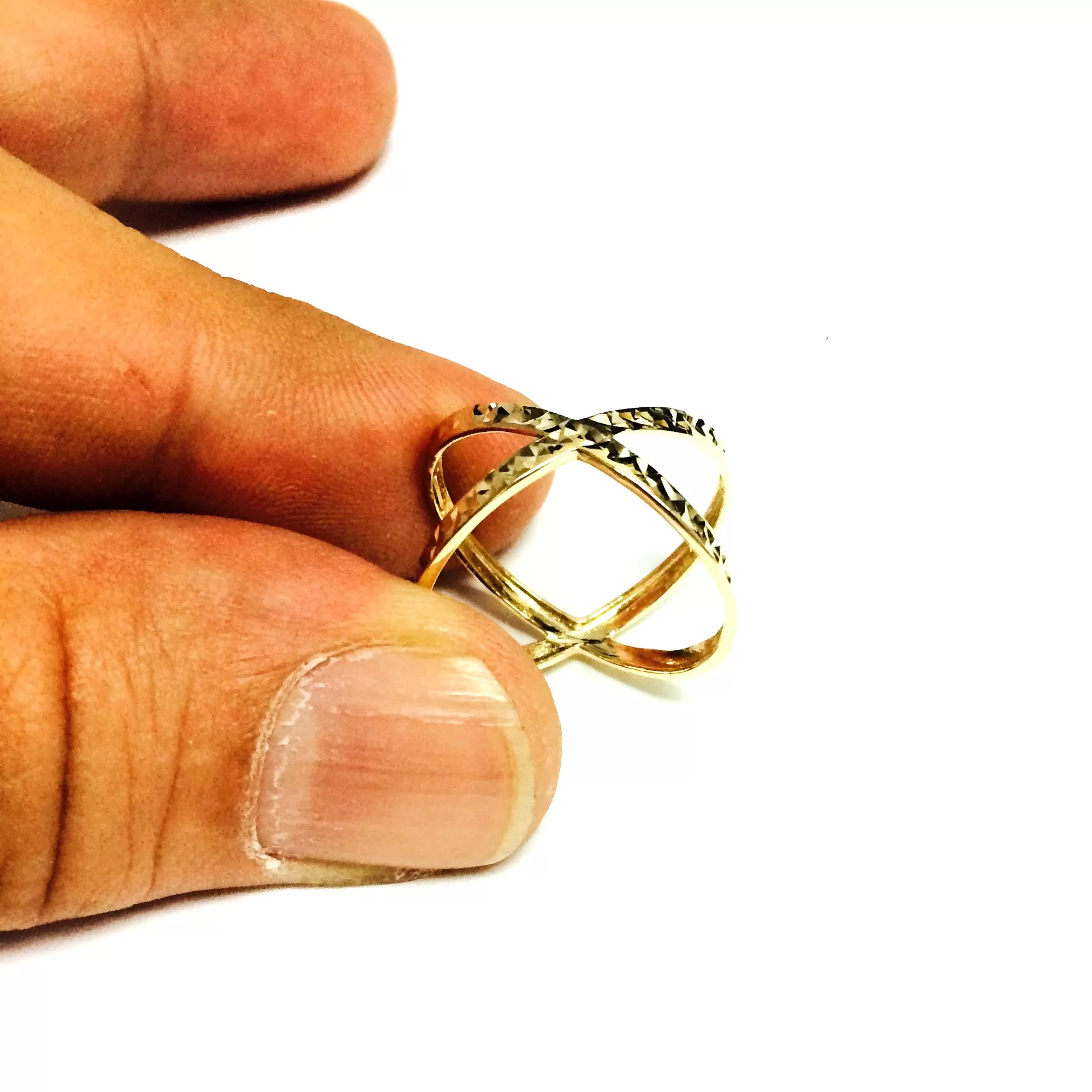 14K Yellow Gold Diamond Cut Cross Over X Design Fashion Ring