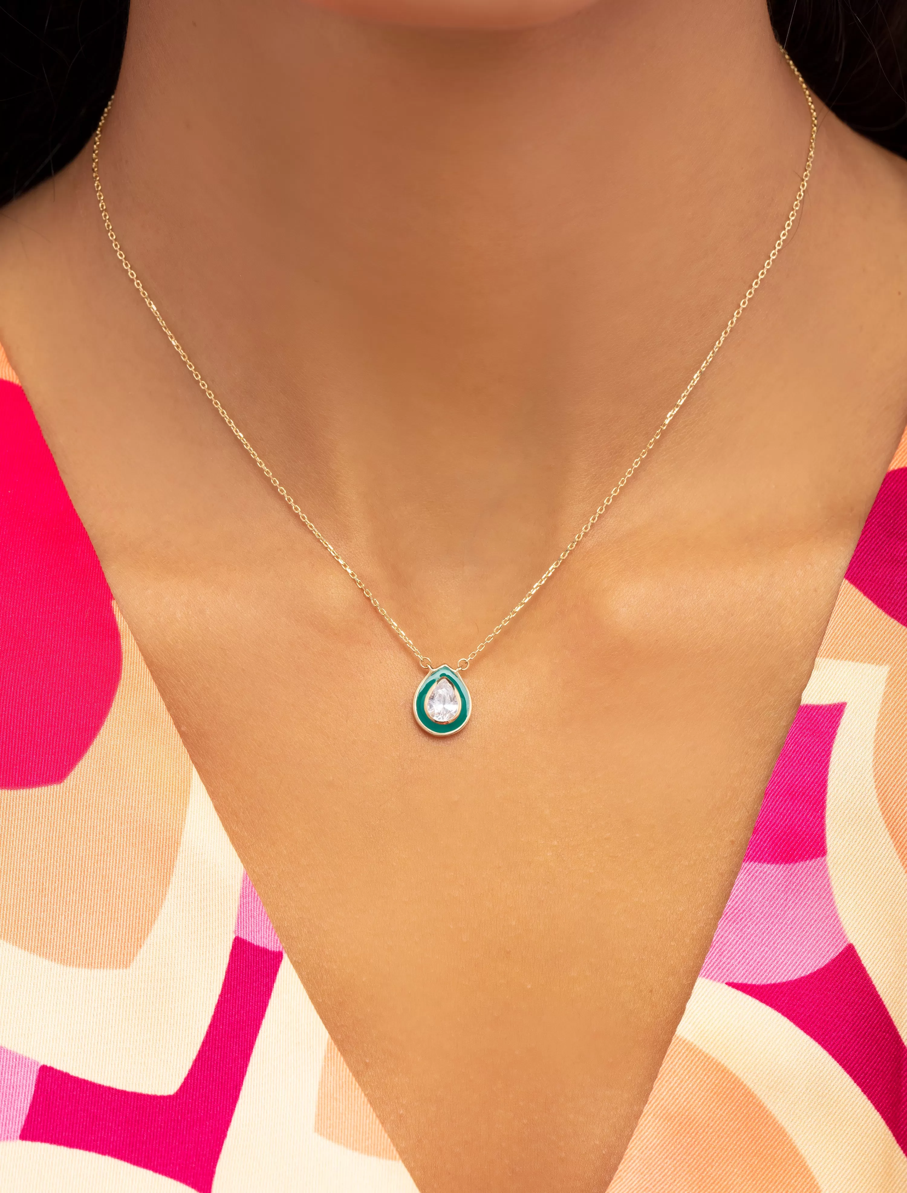 18K Gold Enchanted Teardrop Enamel Necklace