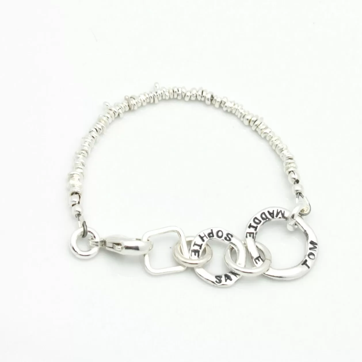 2 Circle Link Personalized Bracelet with Freeform Nuggets