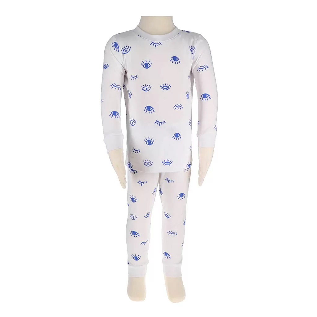 2 Piece Pajamas Eyes White/Blue