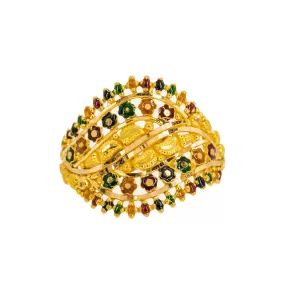 22K Yellow Gold Women's Enamel Ring W/ Side Swept Flower Accents