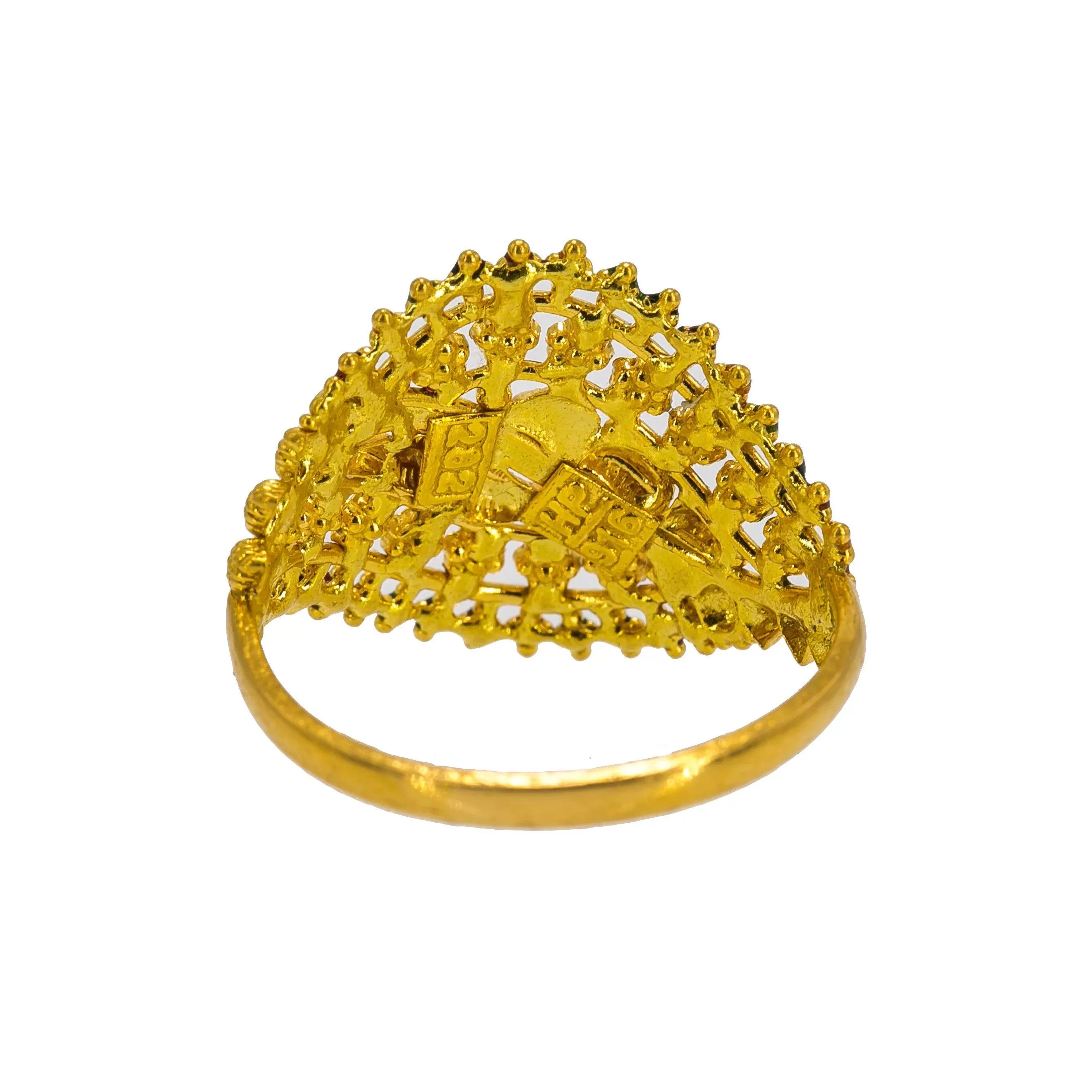 22K Yellow Gold Women's Enamel Ring W/ Side Swept Flower Accents