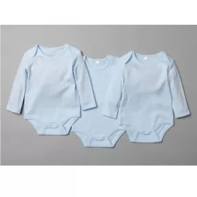 3 Pack Long Sleeve Bodysuits Plain Sky Blue (0-12 Months)-T20803