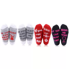 4-Pairs: Patterned Novelty Socks If You Can Read This Bring Me Socks