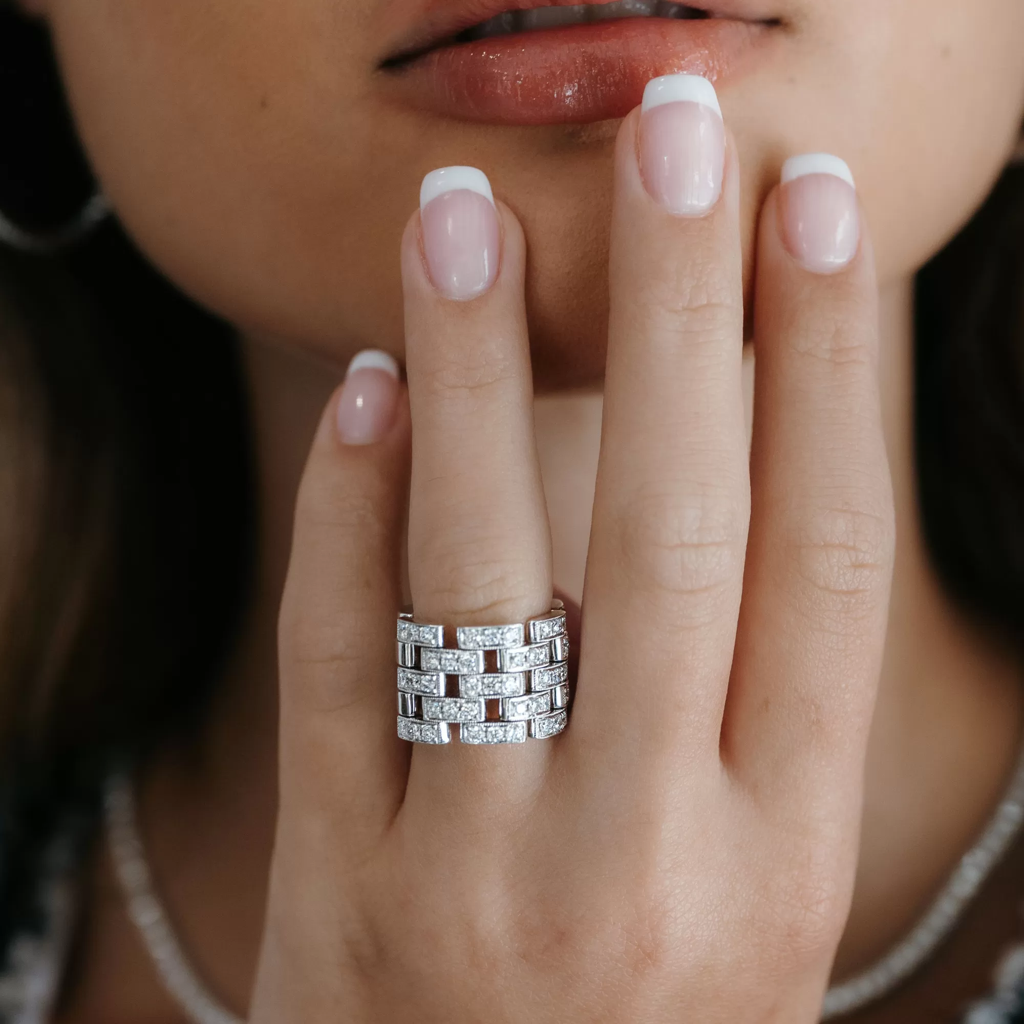 5 Row Diamond Brick Ring