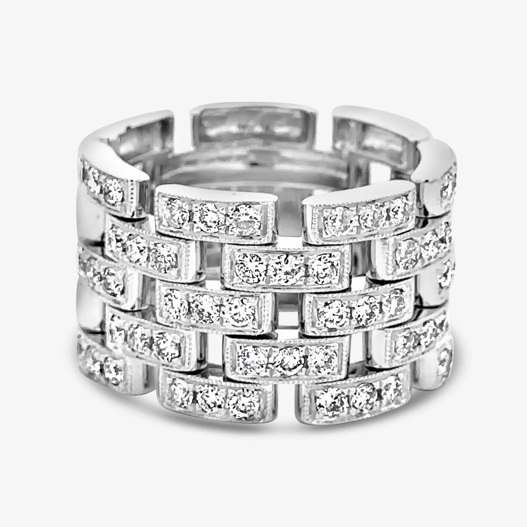 5 Row Diamond Brick Ring