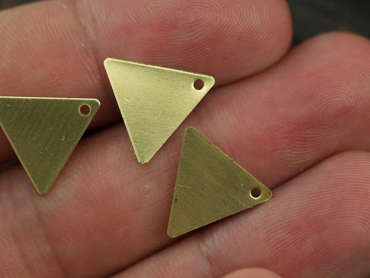 50 Raw Brass Triangle Charms With 1 Holes (12x14mm) A0013