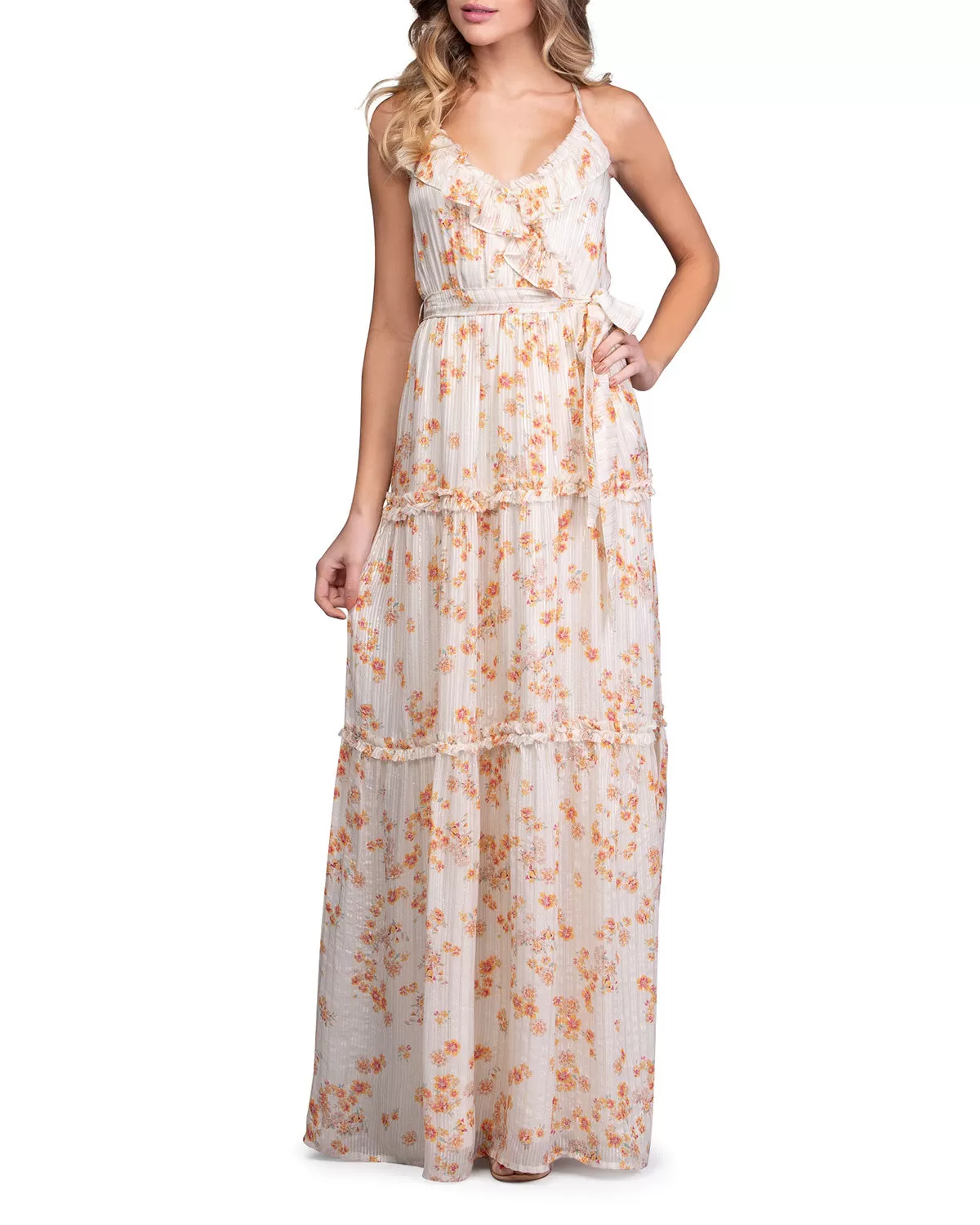 A La Plage Floral Strappy Tiered Maxi Dress