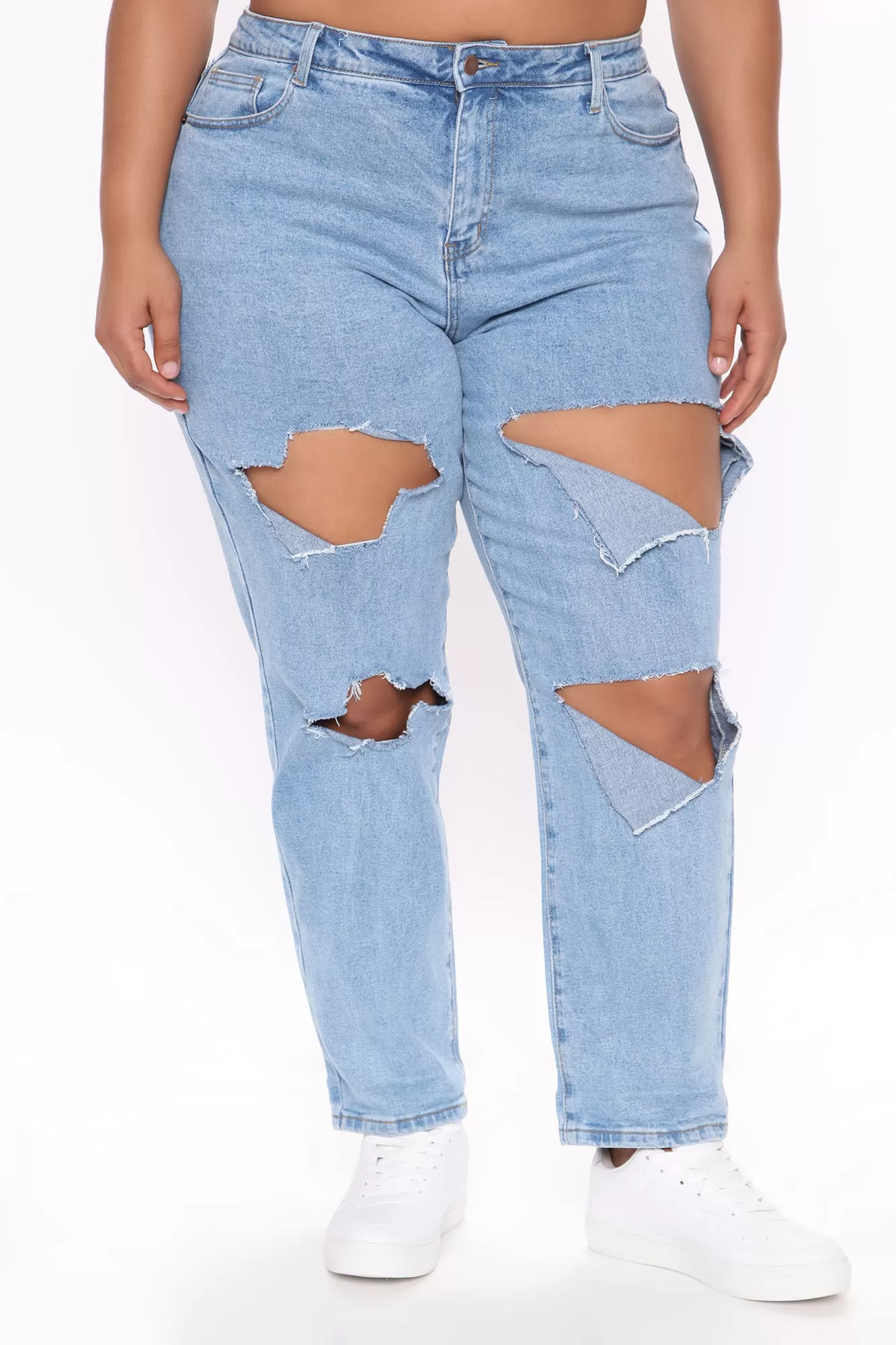 A Lil' Surprise Destroyed Mom Jeans - Light Blue Wash