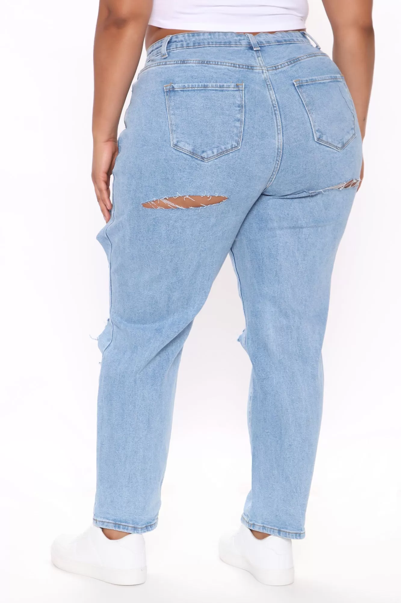 A Lil' Surprise Destroyed Mom Jeans - Light Blue Wash