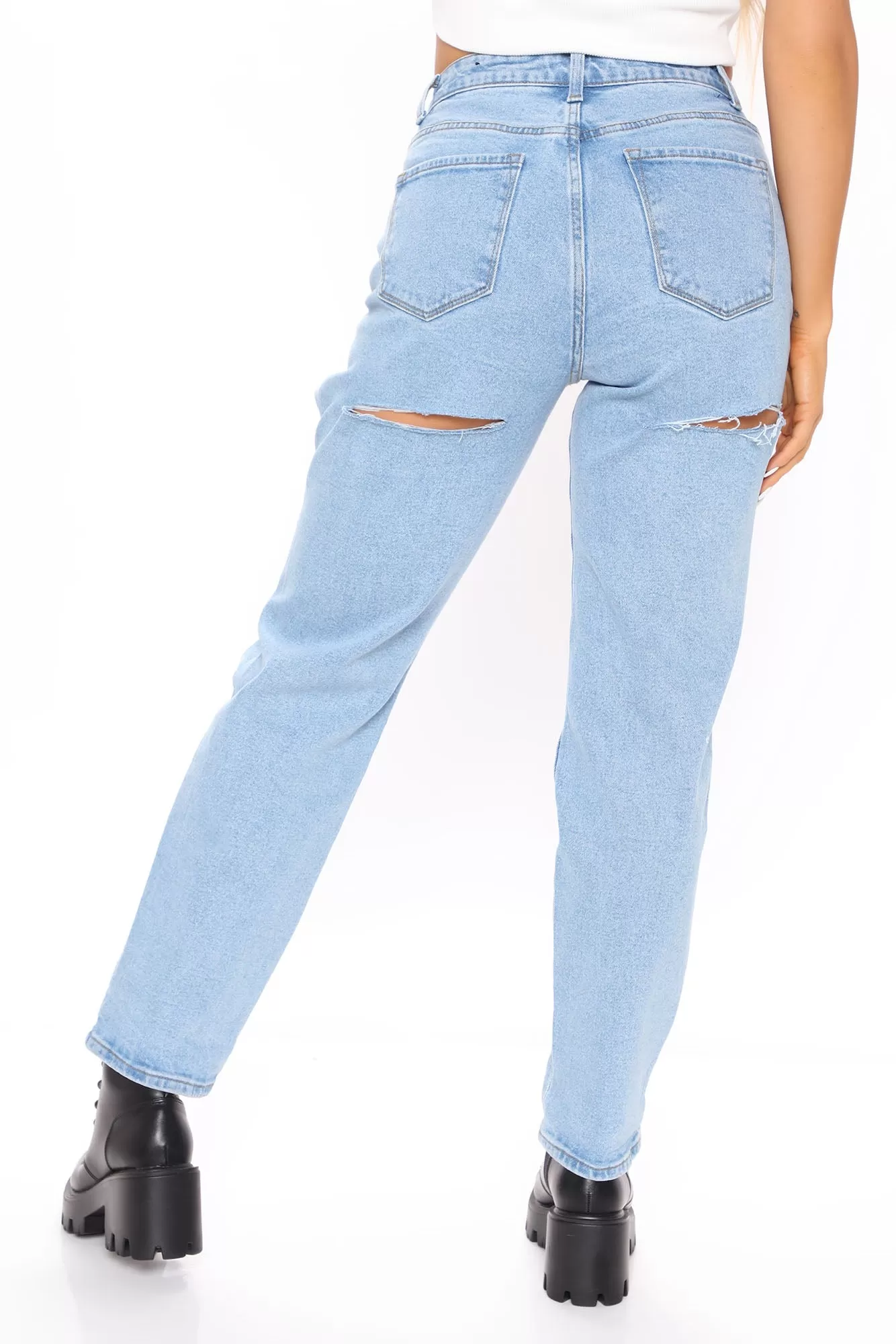 A Lil' Surprise Destroyed Mom Jeans - Light Blue Wash