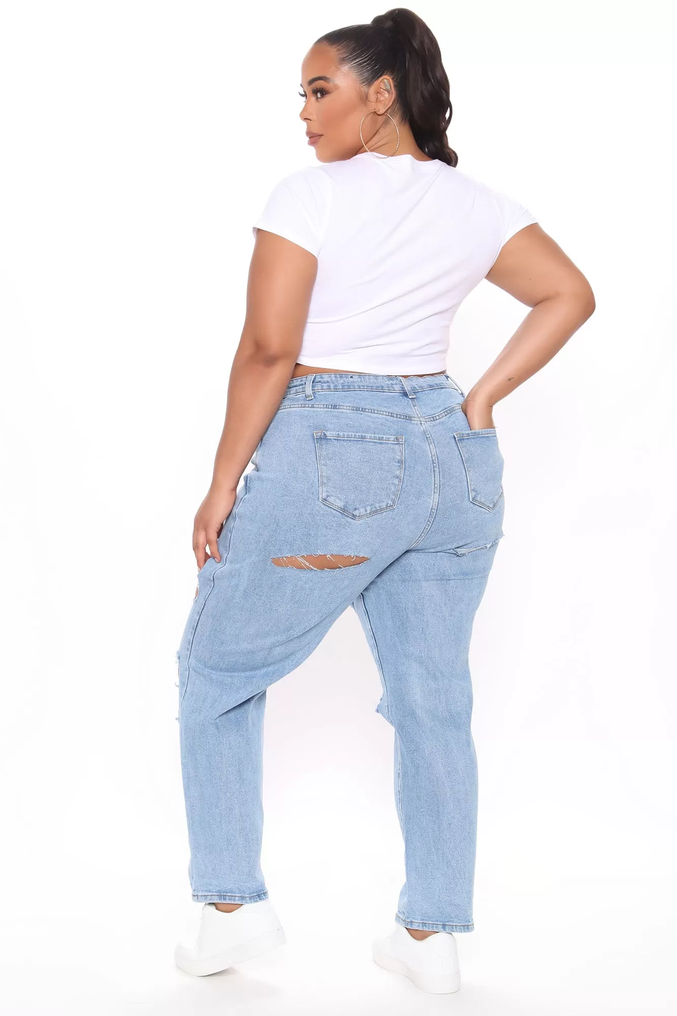 A Lil' Surprise Destroyed Mom Jeans - Light Blue Wash