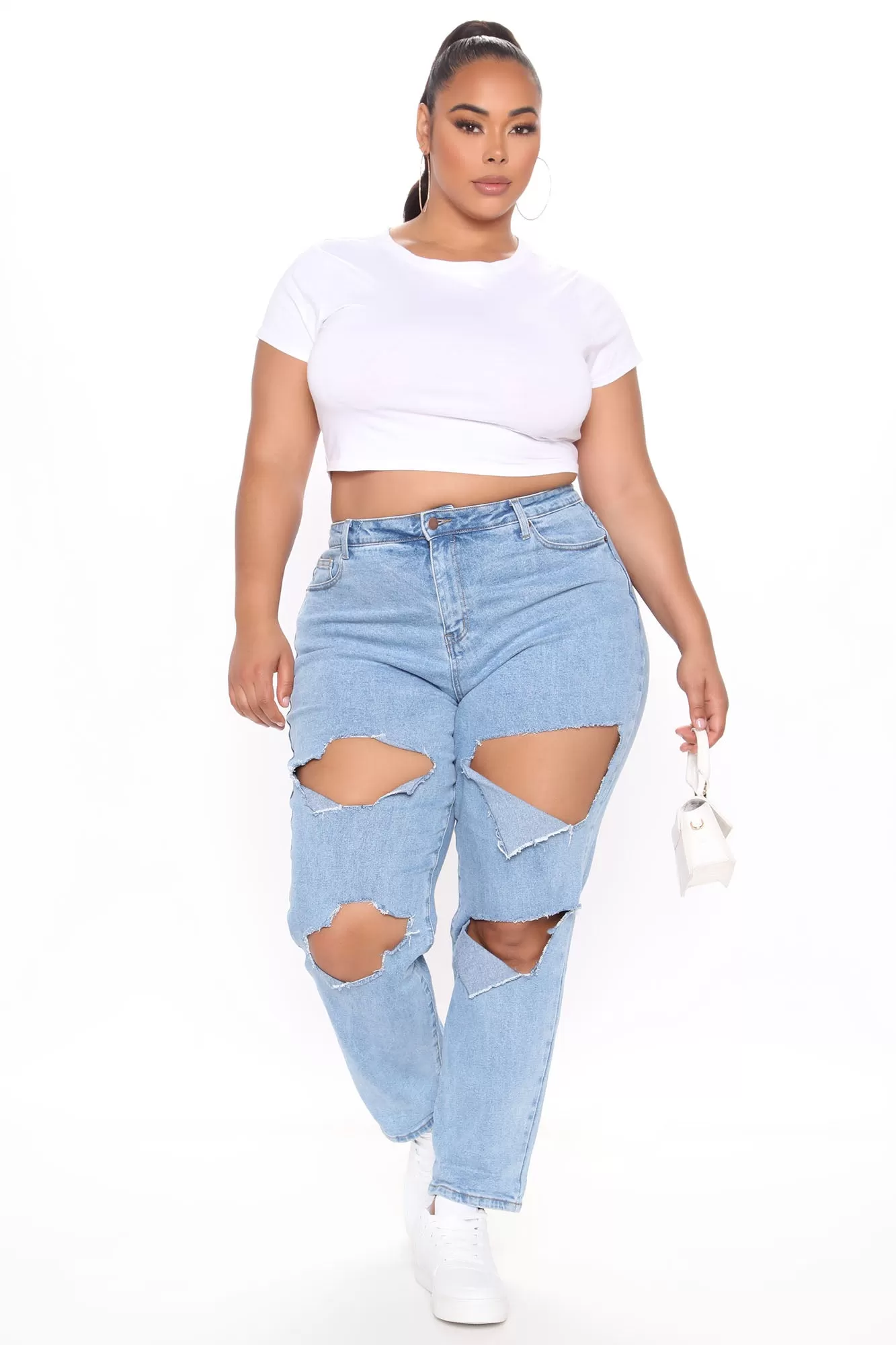 A Lil' Surprise Destroyed Mom Jeans - Light Blue Wash