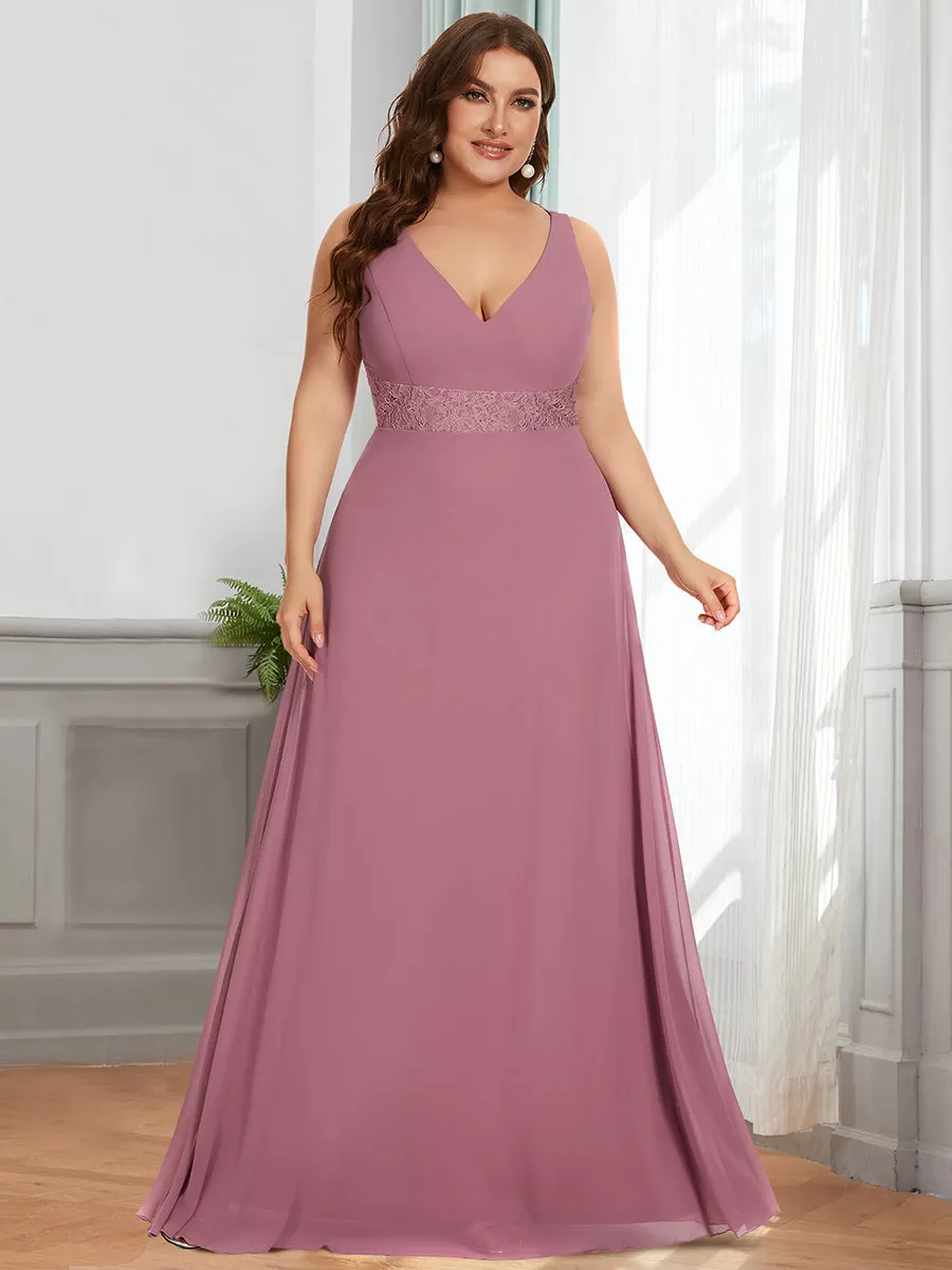 A-Line Sleeveless Backless Deep V Neck Wholesale Bridesmaid Dresses