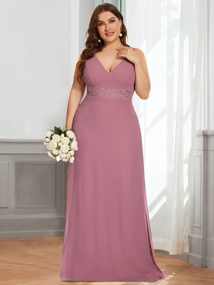 A-Line Sleeveless Backless Deep V Neck Wholesale Bridesmaid Dresses