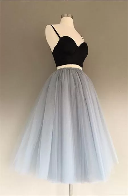 A Line Two Piece Homecoming Dresses Short Tulle Prom Gowns