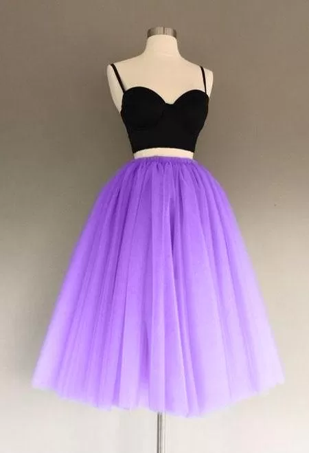 A Line Two Piece Homecoming Dresses Short Tulle Prom Gowns