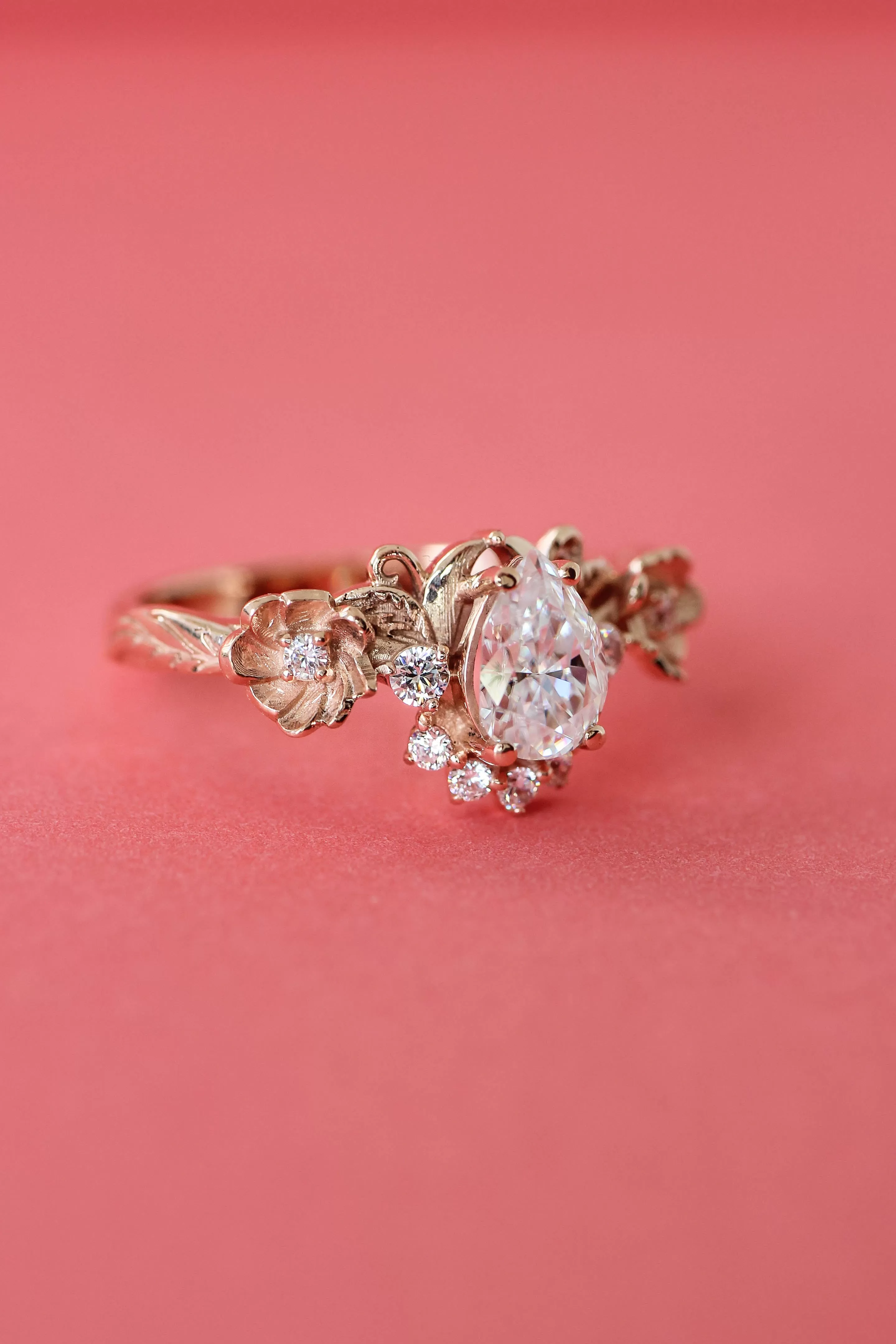 Adelina | floral engagement ring setting with half-halo