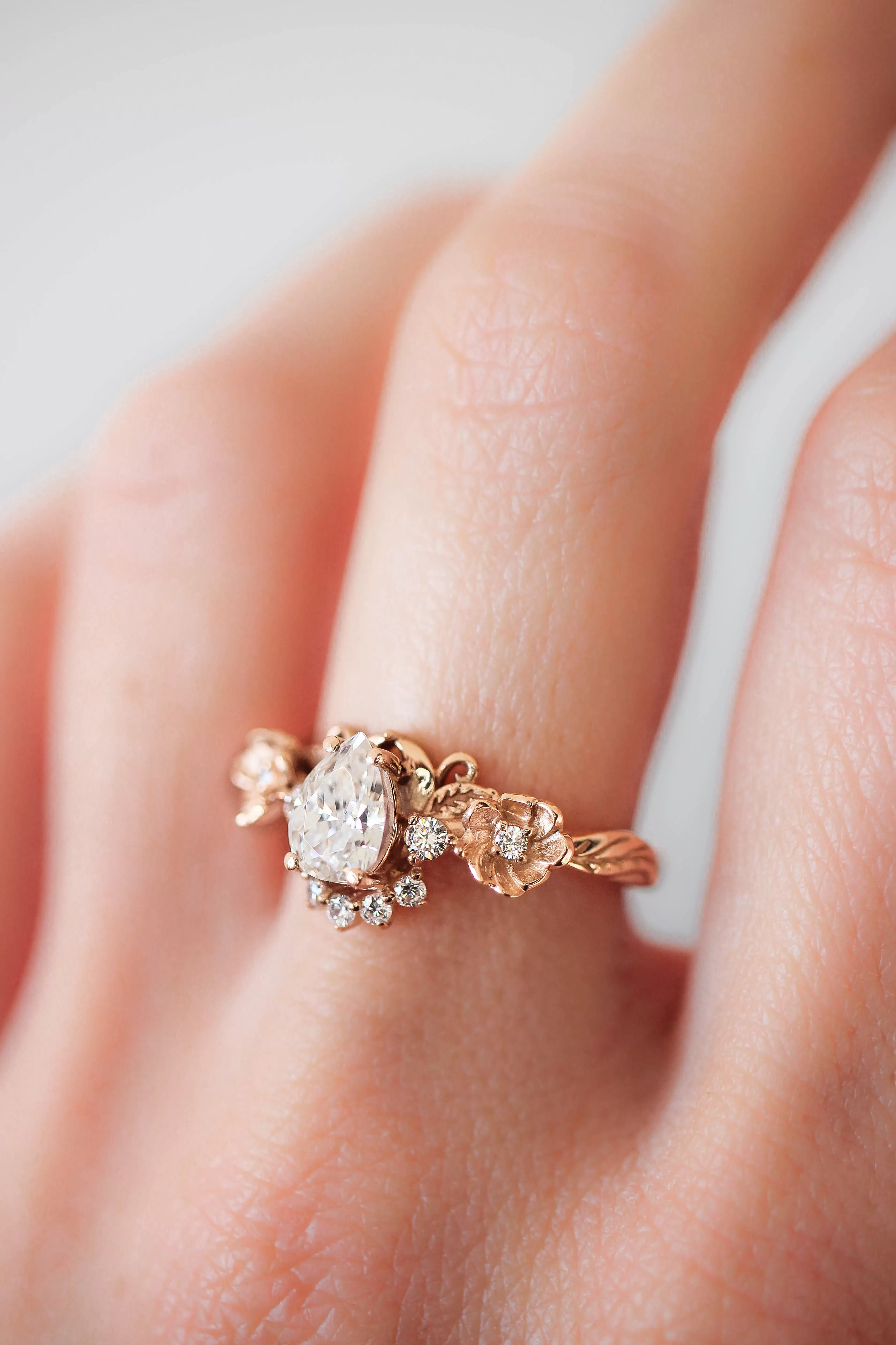 Adelina | floral engagement ring setting with half-halo