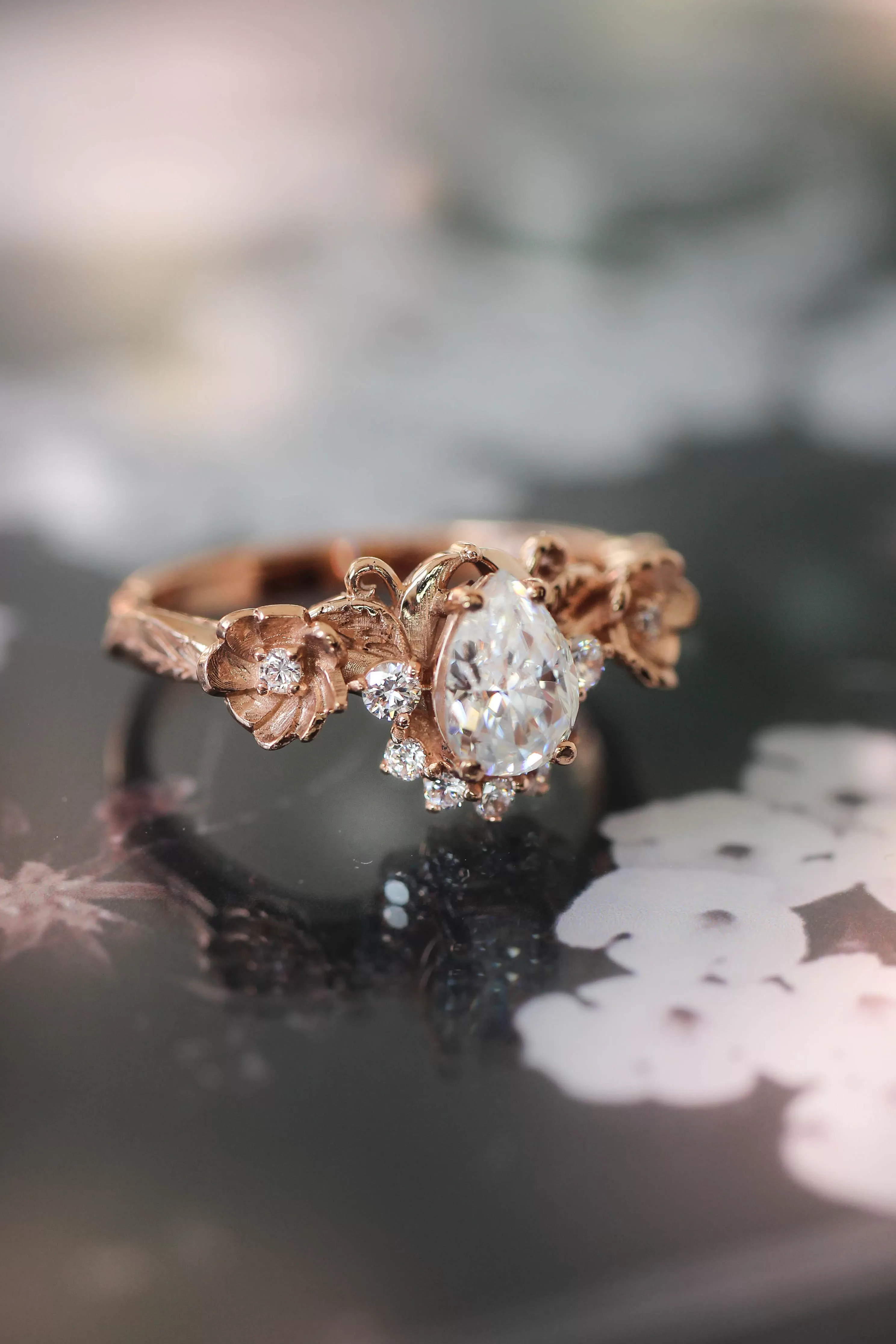 Adelina | floral engagement ring setting with half-halo