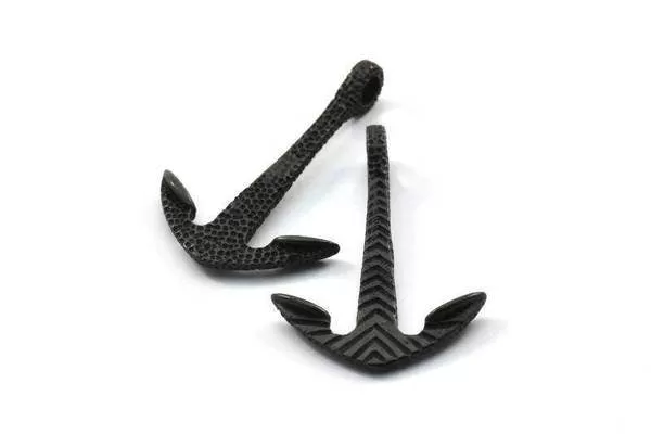 Anchor Bracelet Part, 1 Oxidized Brass Black Anchor Bracelet Connectors, Charm (38x25mm) N0280 S225