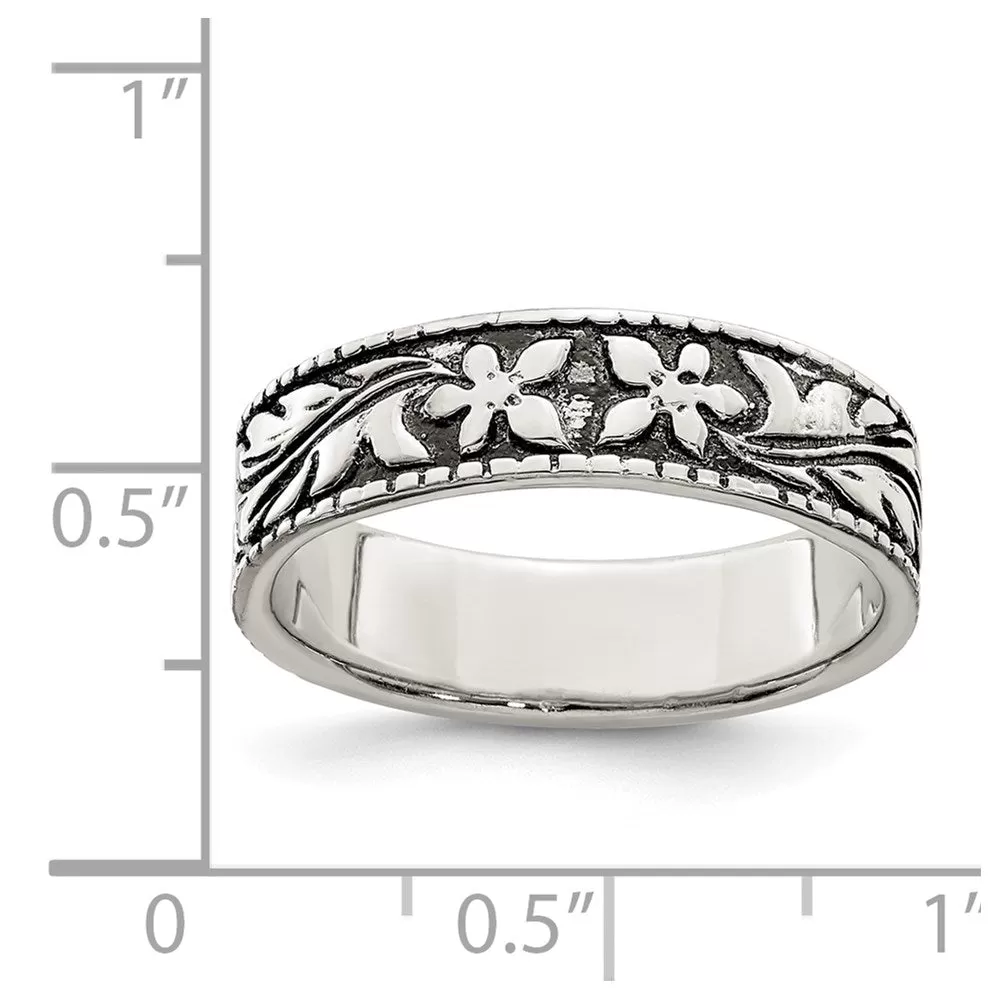 Antiqued Floral Ring in Sterling Silver