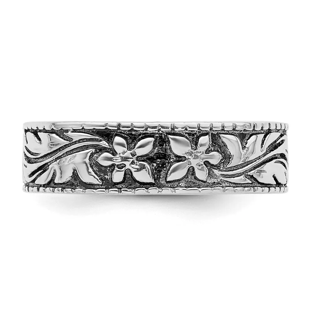 Antiqued Floral Ring in Sterling Silver