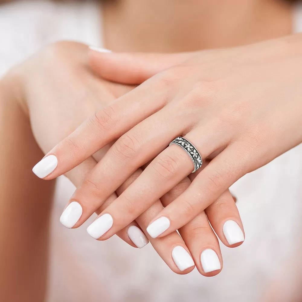 Antiqued Floral Ring in Sterling Silver