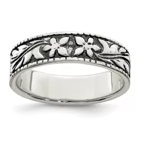 Antiqued Floral Ring in Sterling Silver