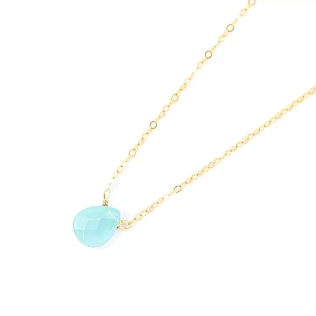 Aqua Chalcedony Teardrop Necklace in Gold