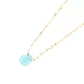 Aqua Chalcedony Teardrop Necklace in Gold