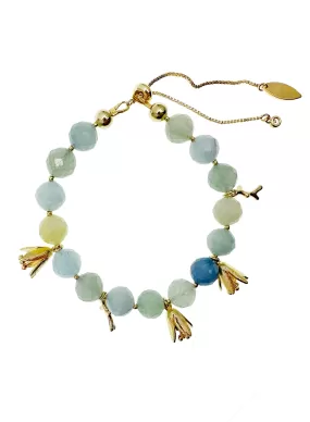 Aquamarine with Floral Charms Adjustable Bracelet JB014