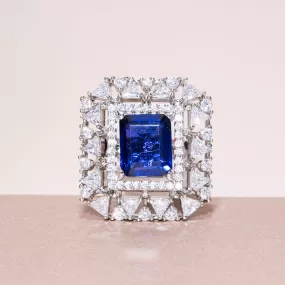 Aria Doublet Sapphire Blue White Gold Indian Jewelry Cocktail Ring by Jaipur Rose