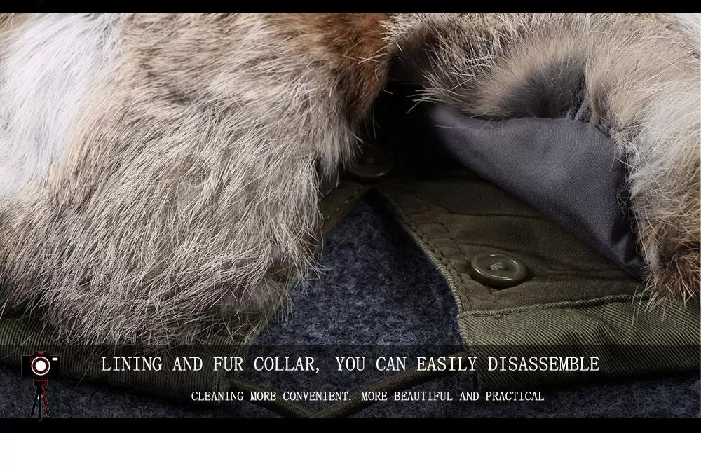 Army Green Large Detachable Hooded Coat For Women with Raccoon Fur Collar