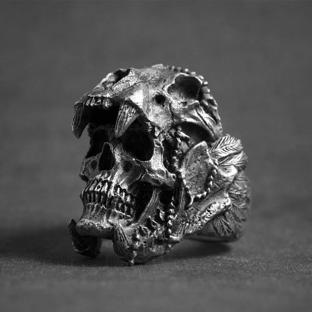 Aztec Jaguar Warrior Skull Ring