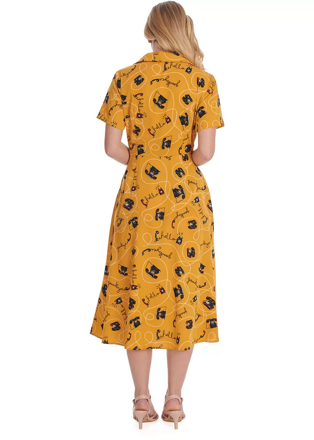 Banned Call Me Telephone 40's A-Line Dress Mustard