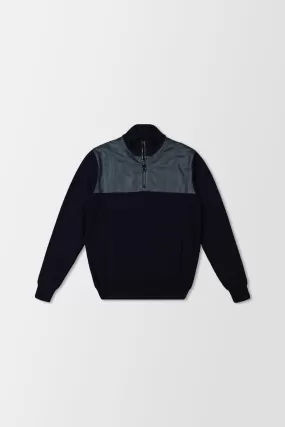 Billionaire Dark Blue Mock Zip Luxury Pullover