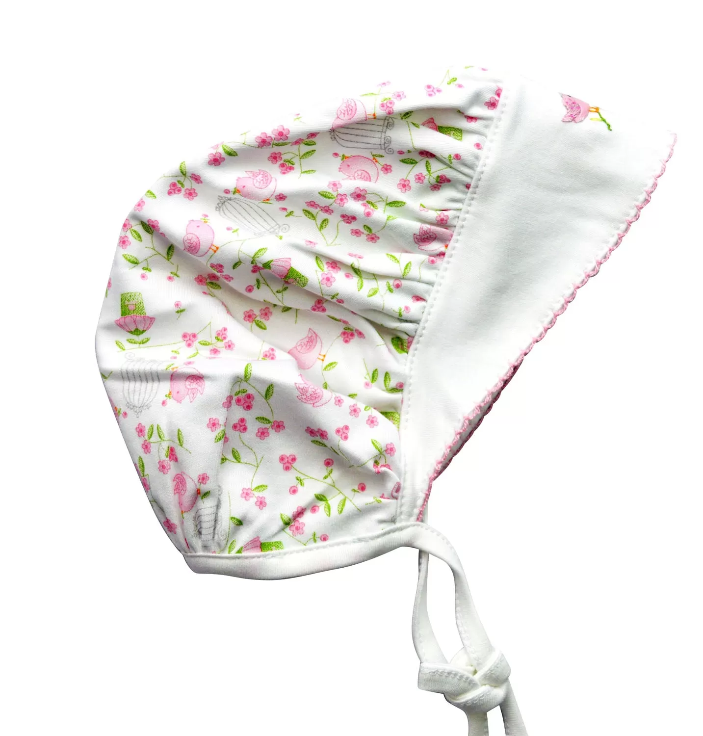 Birdcage and birds print baby girl Bonnet