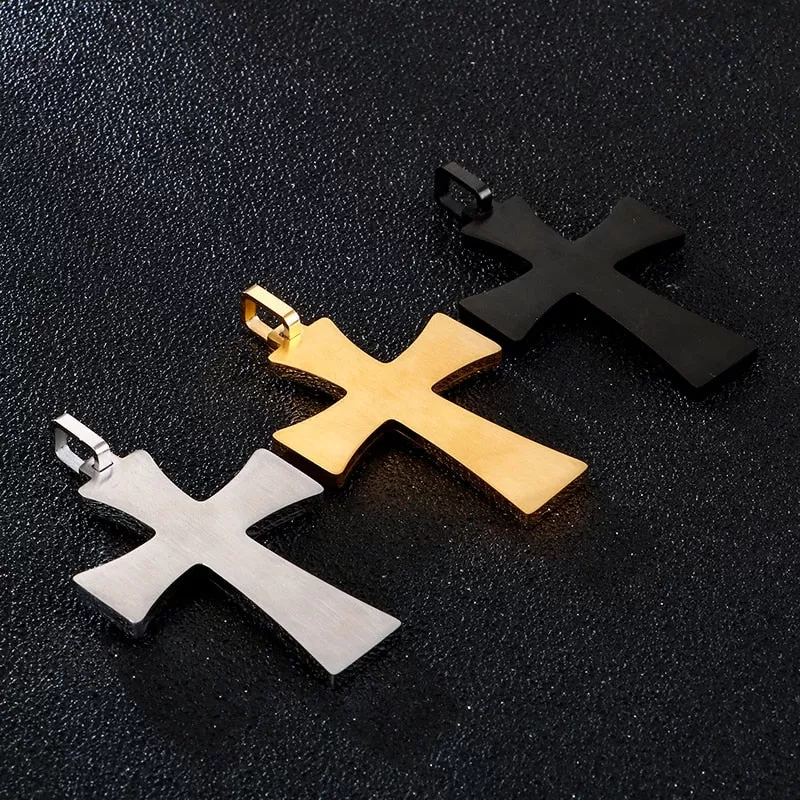 Black Stainless Steel Rosewood Inlay Cross Pendant Necklace