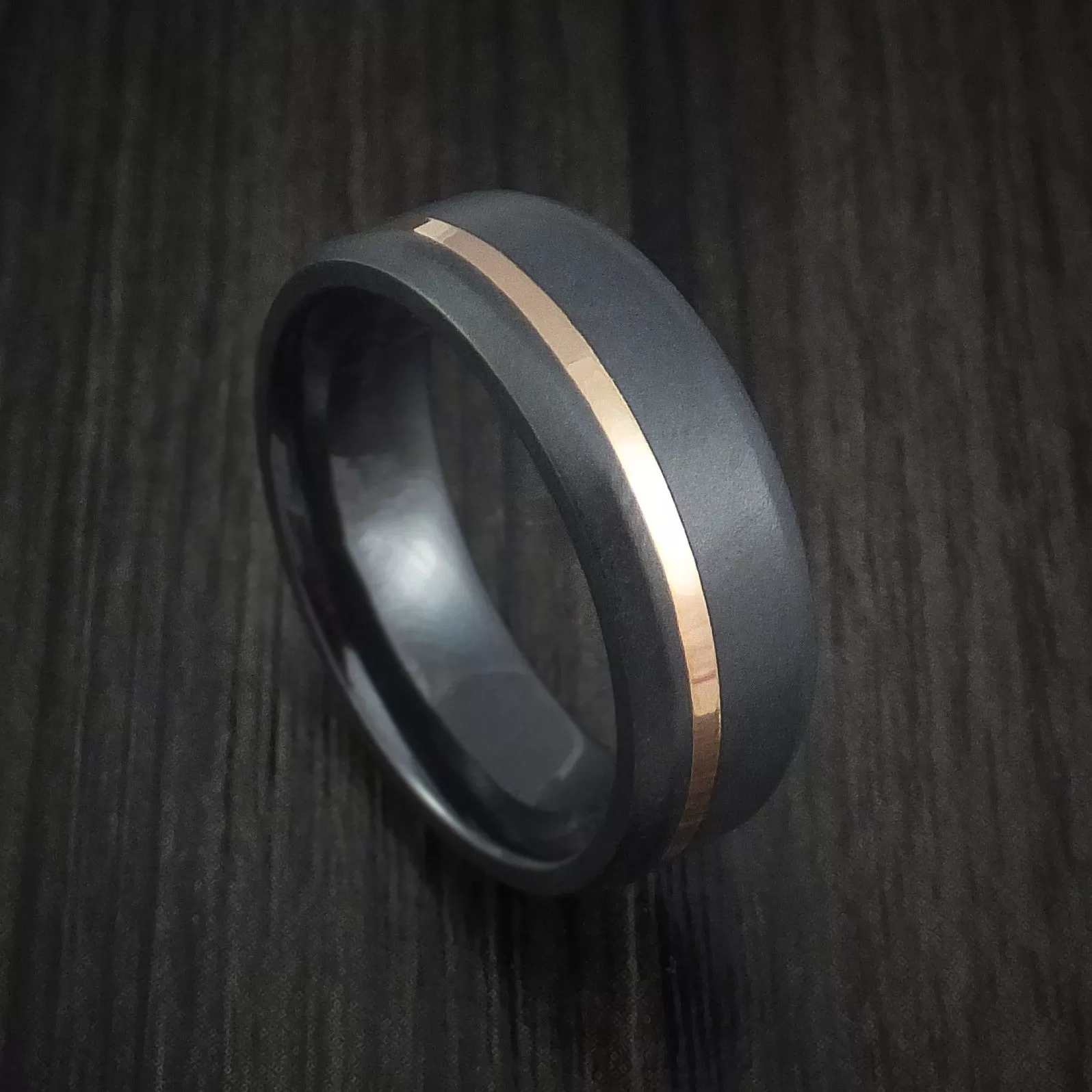 Black Titanium Men's Ring with 14k Rose Gold Inlay Custom Made Band