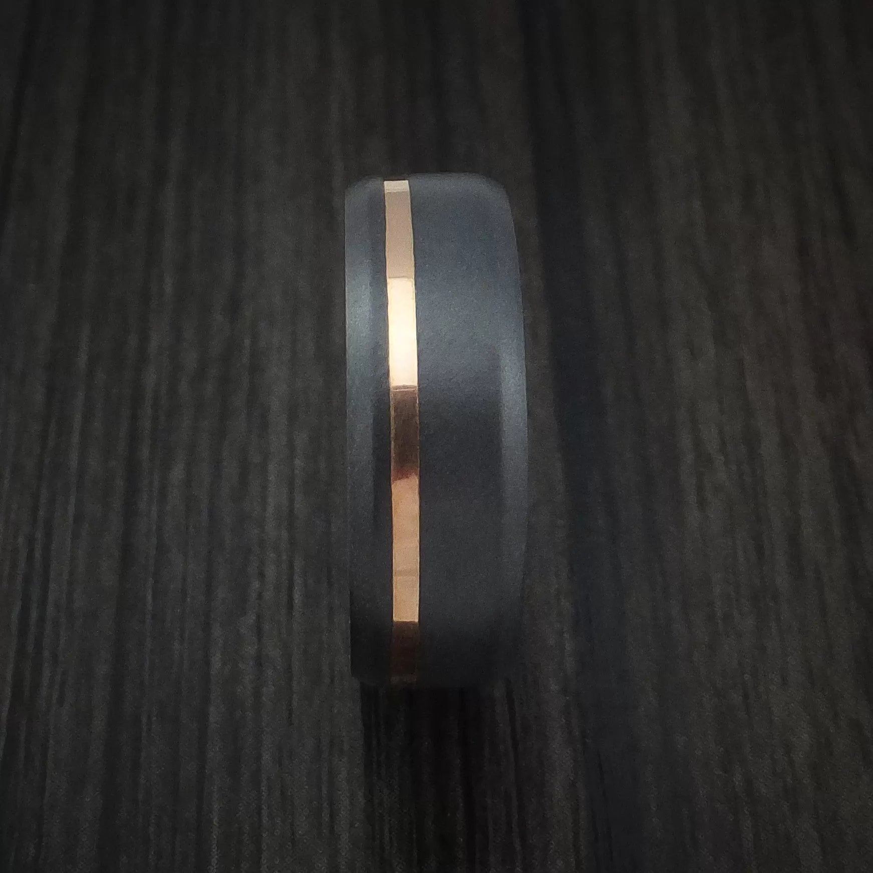 Black Titanium Men's Ring with 14k Rose Gold Inlay Custom Made Band