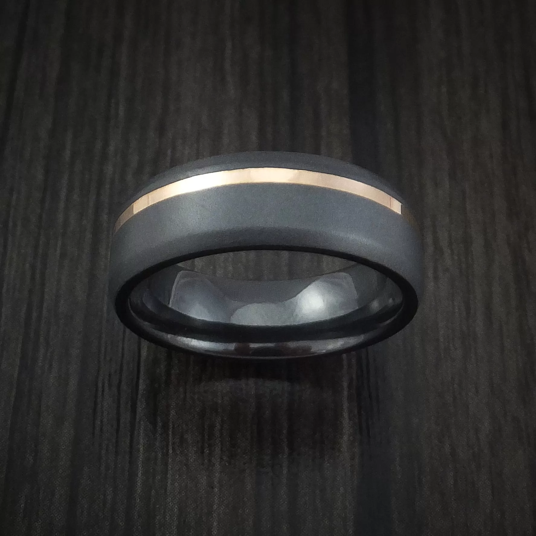 Black Titanium Men's Ring with 14k Rose Gold Inlay Custom Made Band