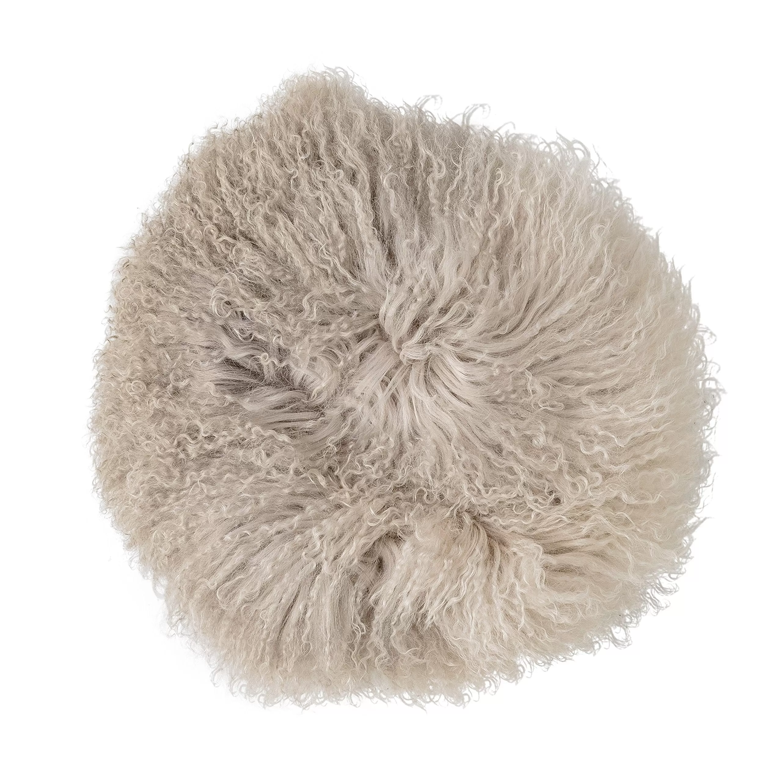 Bloomingville Dip Dyed Stone & Off White Round Tibetan Lamb Fur Pillow